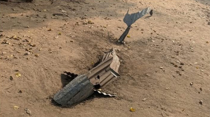 Second view of the tin whale sculpture half buried in sand